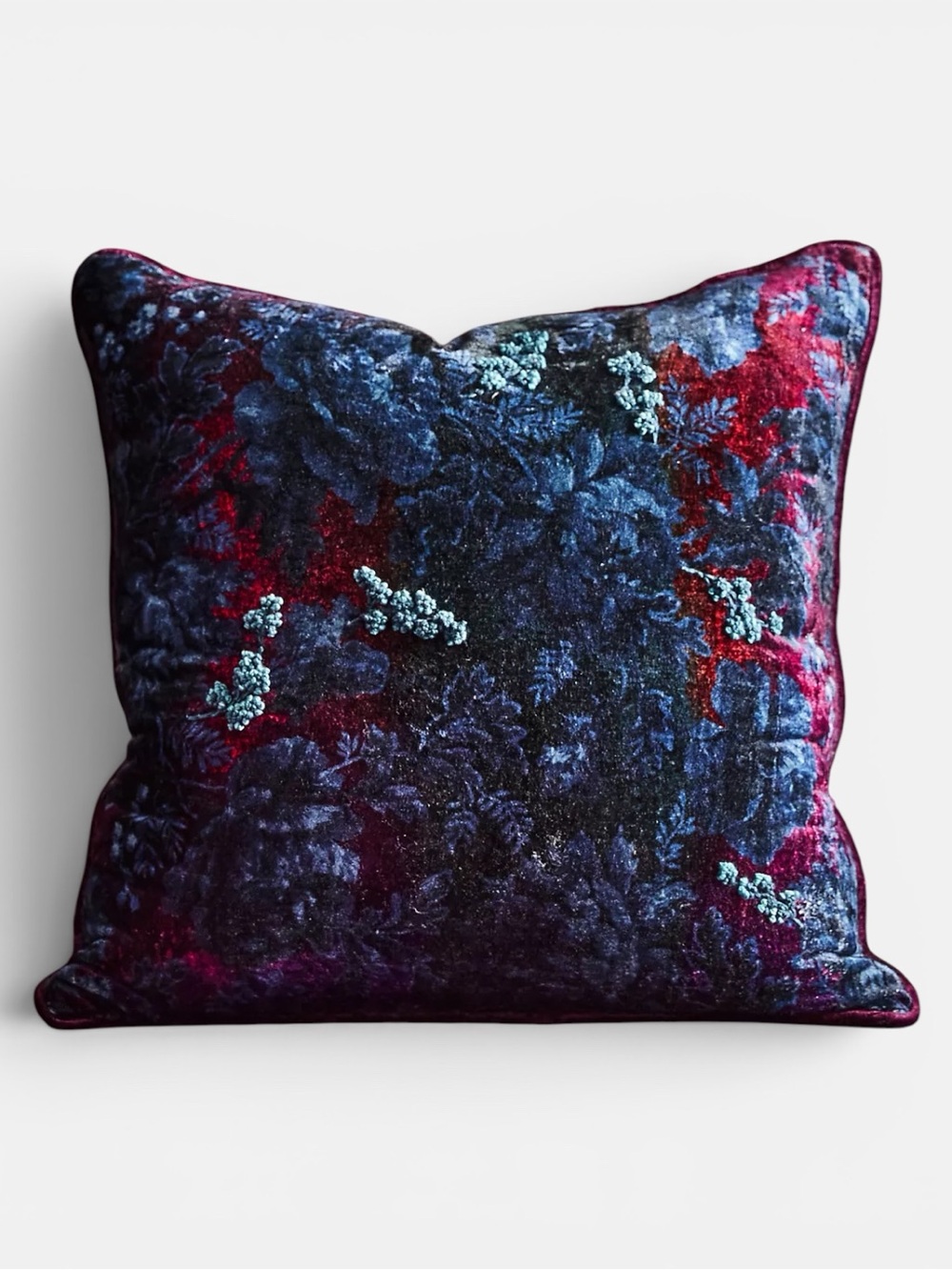 House of Hackney x Anthropologie Velvet Floral Throw Pillow 19x19 Blue Purple